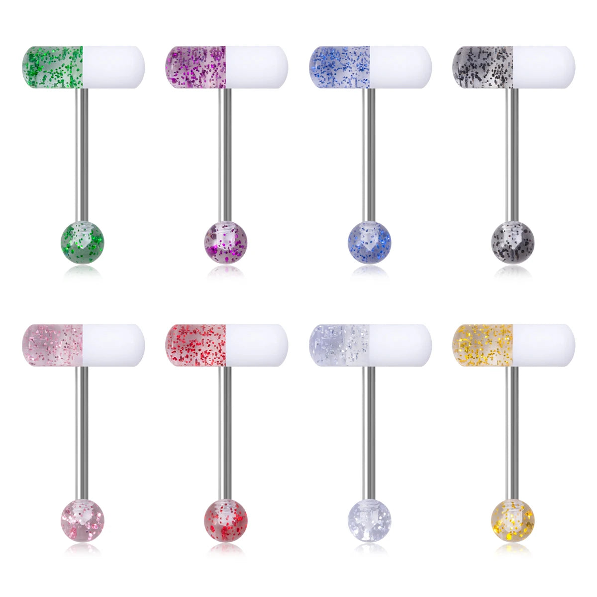 1-10 Pieces Colorful Capsule Tongue Rings Acrylic Pill Tongue Piercing Jewelry Women Surgical Steel Tongue Ring Bars Barbell 14G Good Vibrations