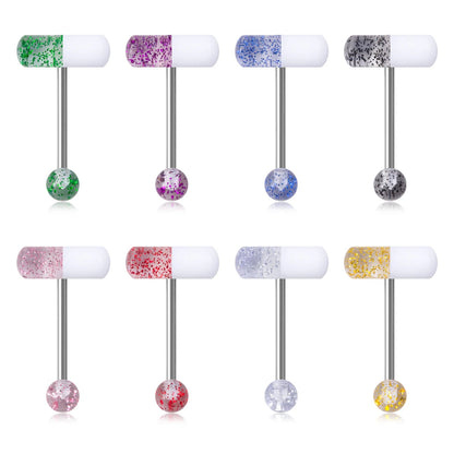 1-10 Pieces Colorful Capsule Tongue Rings Acrylic Pill Tongue Piercing Jewelry Women Surgical Steel Tongue Ring Bars Barbell 14G Good Vibrations