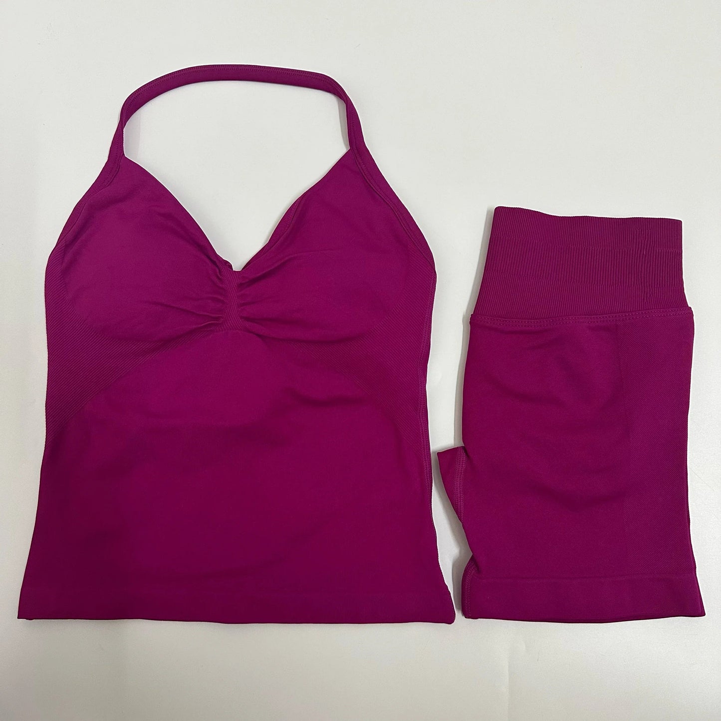 2 Pieces Women Yoga Set Seamless Impact Longline Strappy Tank Top Scrunch Sports Shorts Gym Clothes Woman Summer Workout Outfit Good Vibrations