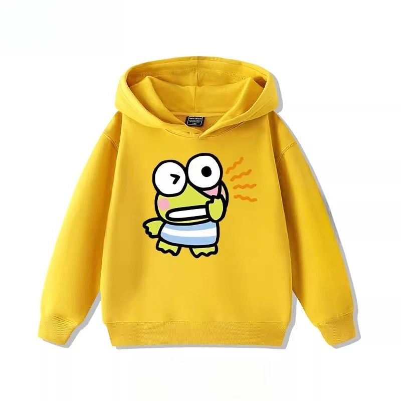 Sanrio's Cute Printed Hoodies for Boys and Girls with Big-eyed Frogs in Autumn Outdoor Casual Fashion for Children Good Vibrations