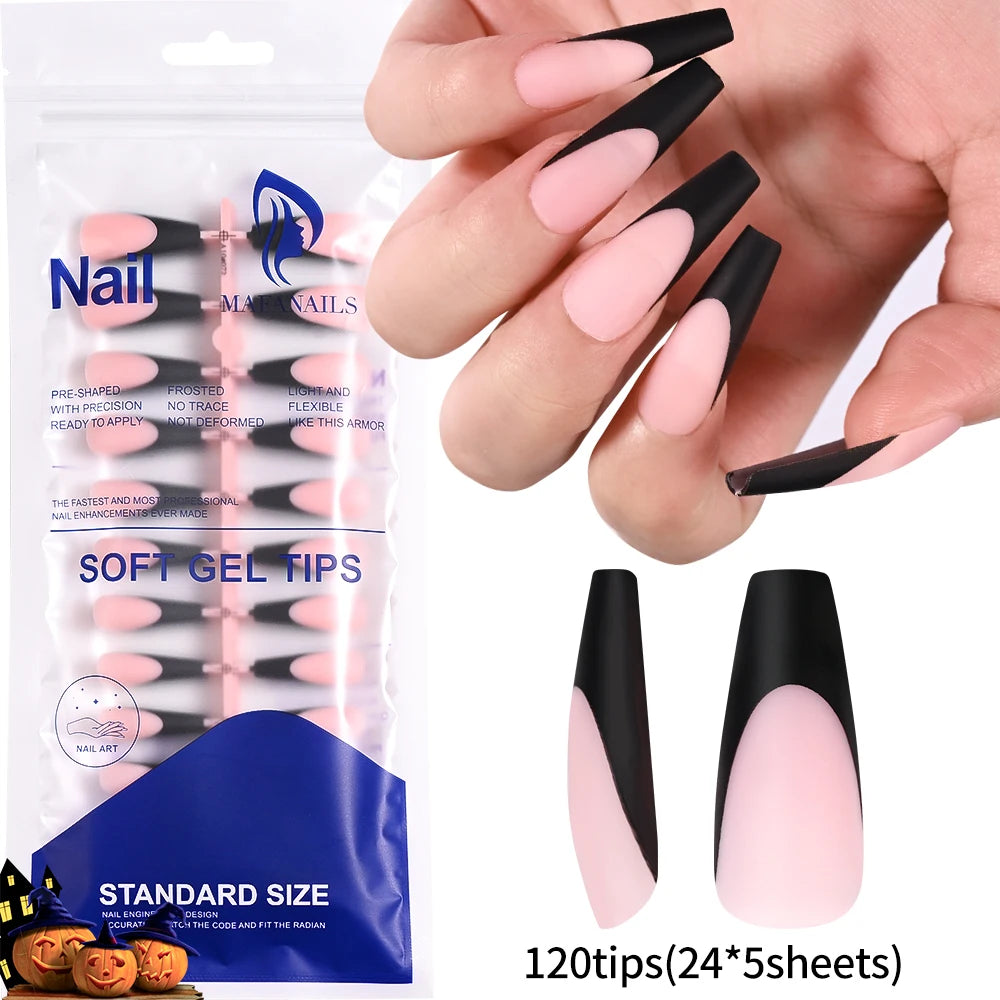 120pcs Pink French Tip Press-On Nails Medium Length Square Shape With Glossy Finish False Nails Full Cover Pre-Shaped Fake Nails Good Vibrations