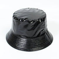 Faux Leather Bucket Hat Women Reversible PU Leather Sun Hat Fashion Autumn Waterproof Fisherman Hat Reversible Sun Bucket Hat Good Vibrations