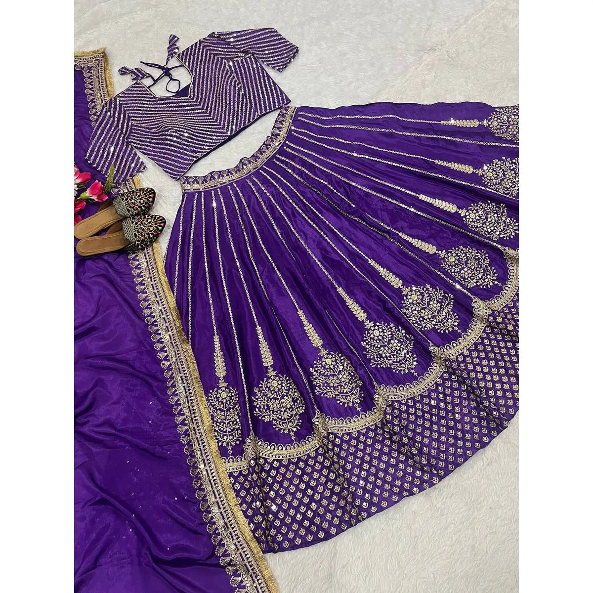 Maruti Designer Purple Wedding Dresses Embroidered Lehenga Choli with Sequence Work Good Vibrations