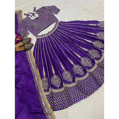 Maruti Designer Purple Wedding Dresses Embroidered Lehenga Choli with Sequence Work Good Vibrations