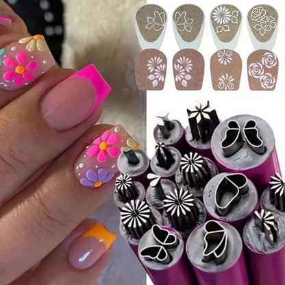 Nail Art Flower Stamp Pens Set 4/6/10pcs DIY Graffiti Nail Stamper Kit Handicraft Pink Stamping Pen Nail Dotting Tools 12cm Good Vibrations