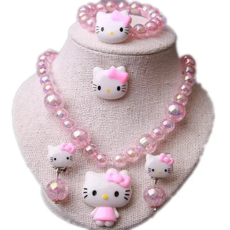 4pcs/set Cartoon Kawaii Necklace Hairclips Ring Set Toy Kids Hairpins Girl Heart Accessories Birthday Gifts Good Vibrations