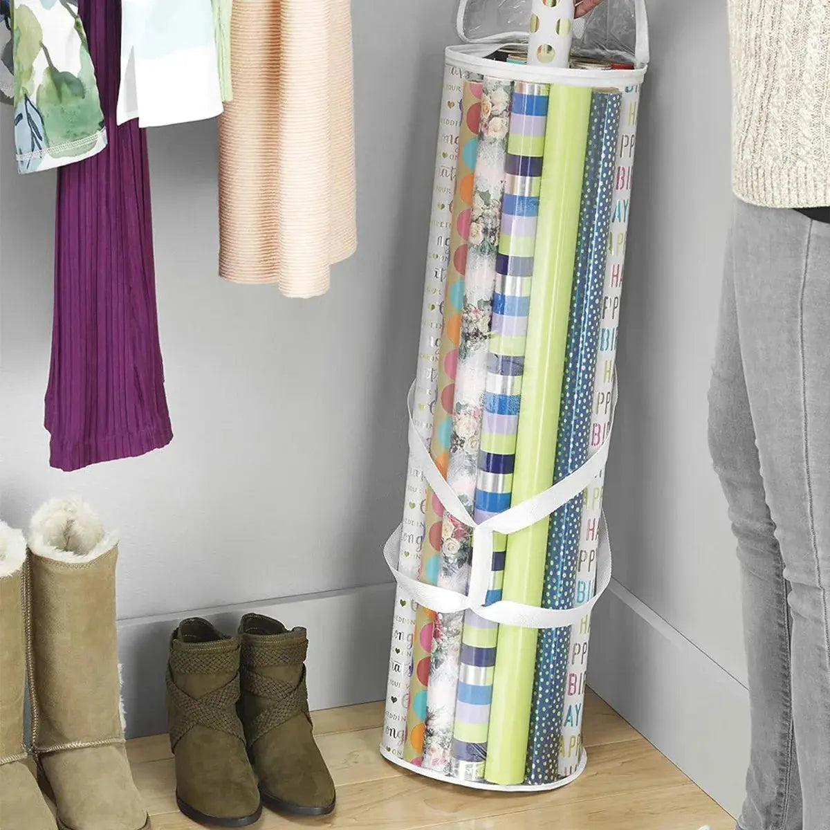 Gift Wrapping Paper Storage Transparent Storage Bag Holiday Paper Tube Zipper Packaging with Handle LargeCapacity Waterproof Bag Good Vibrations