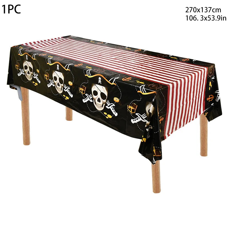 Pirate Theme Party Disposable Tableware Sets Paper Plate Cup Kids Birthday Party Decor Halloween Baby Shower Dining-table Supply Good Vibrations