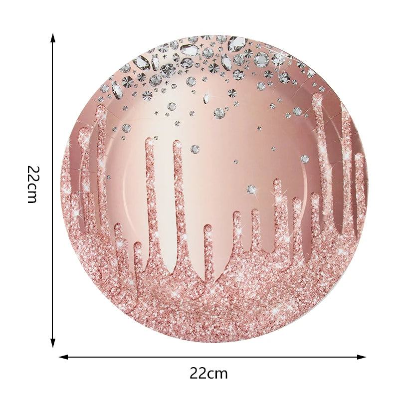 Rose Gold Disposable Tableware Diamond Pattern Paper Cups Plates Straws Table Decoration Wedding Birthday Party Supplies Good Vibrations
