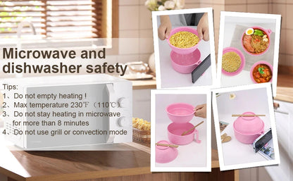 Ramen Cooker, Microwave Ramen Bowl Set with Chopsticks Spoon Ramen Noodle Bowl Instant Cooking for College Dorm Room Essentials Good Vibrations