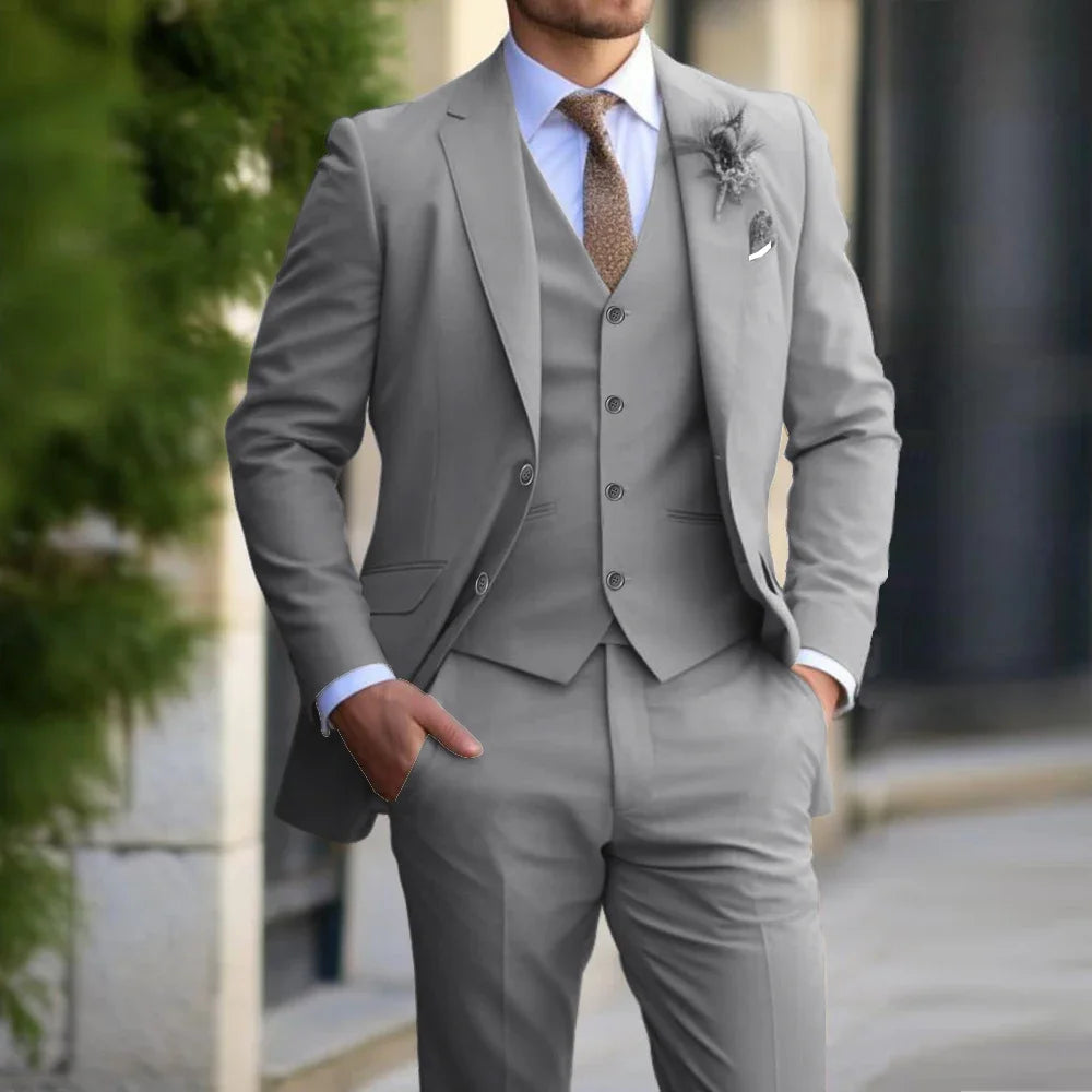 Classic Men Suit 3 Pieces Fashion Slim Fit Blazer Vest Pants Set Formal Business Wedding Tuxedos for Men Casual Clothing Good Vibrations
