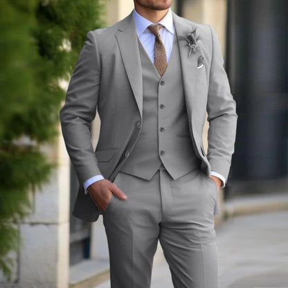 Classic Men Suit 3 Pieces Fashion Slim Fit Blazer Vest Pants Set Formal Business Wedding Tuxedos for Men Casual Clothing Good Vibrations