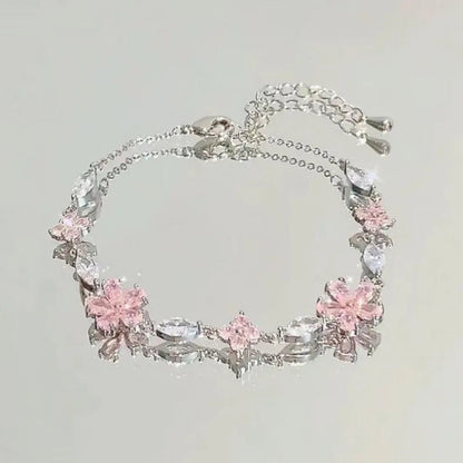 Elegant Crystal Flowers Bracelet For Women Y2K Sweet Girls Moon Cherry Blossom Bow Zircon Bracelets Luxury Designer Jewelry Gift Good Vibrations