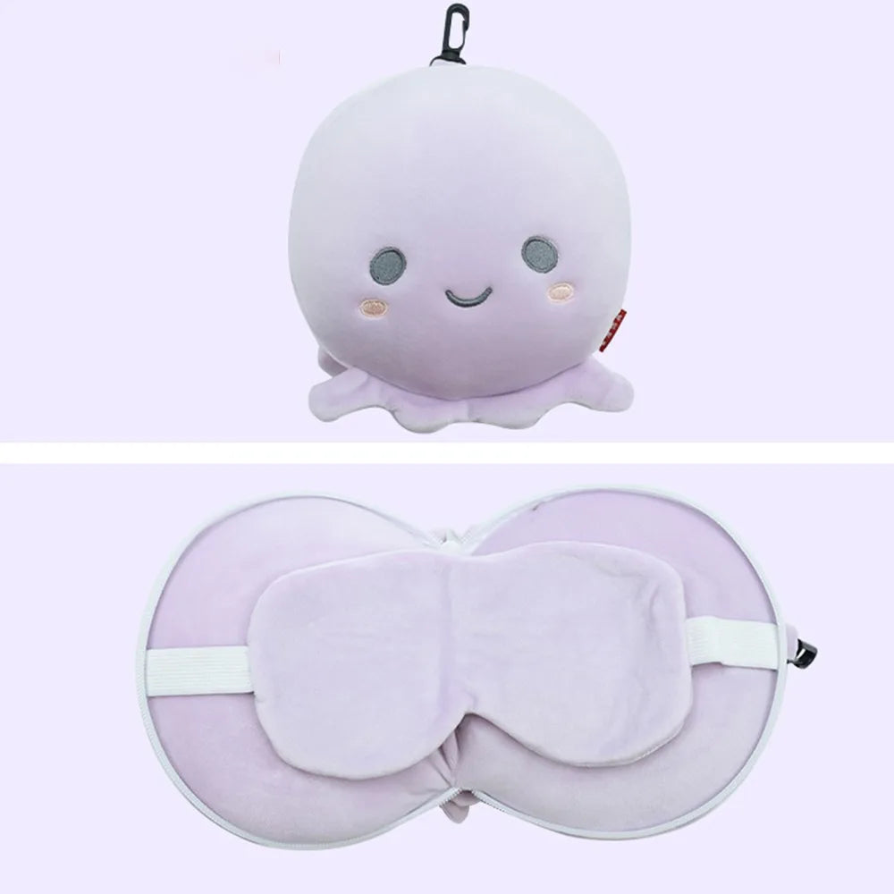 Creative 2 in 1 Eye Mask Neck Pillow Cartoon Soft Travel Eye Cover Airplane Head Pillow for Travel&Office Good Vibrations