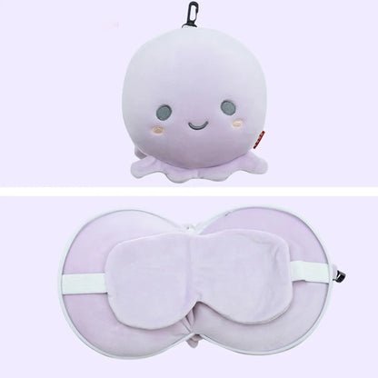Creative 2 in 1 Eye Mask Neck Pillow Cartoon Soft Travel Eye Cover Airplane Head Pillow for Travel&Office Good Vibrations