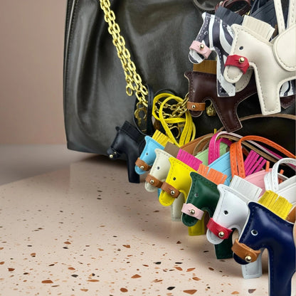 Elegant Winged Pony Keychain with Detachable Mouth Strap | Hand-Stitched Premium PU Leather Bag Charm with Plush Filling, Gift Good Vibrations
