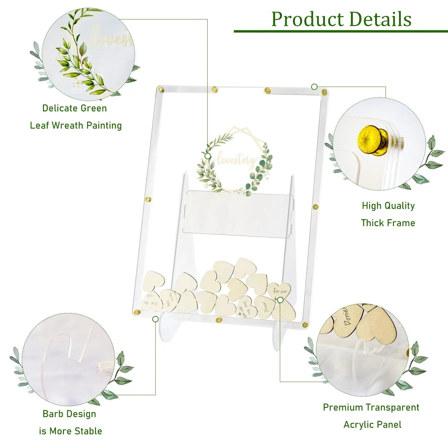 Acrylic Wedding Guest Book Alternative Guest Book Wedding Reception Guest Book Drop Box with Stand 100 Wooden Hearts for Supply Good Vibrations