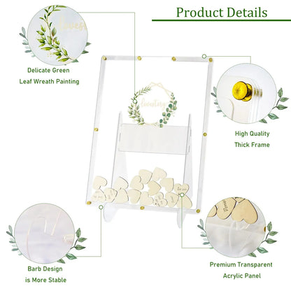 Acrylic Wedding Guest Book Alternative Guest Book Wedding Reception Guest Book Drop Box with Stand 100 Wooden Hearts for Supply Good Vibrations