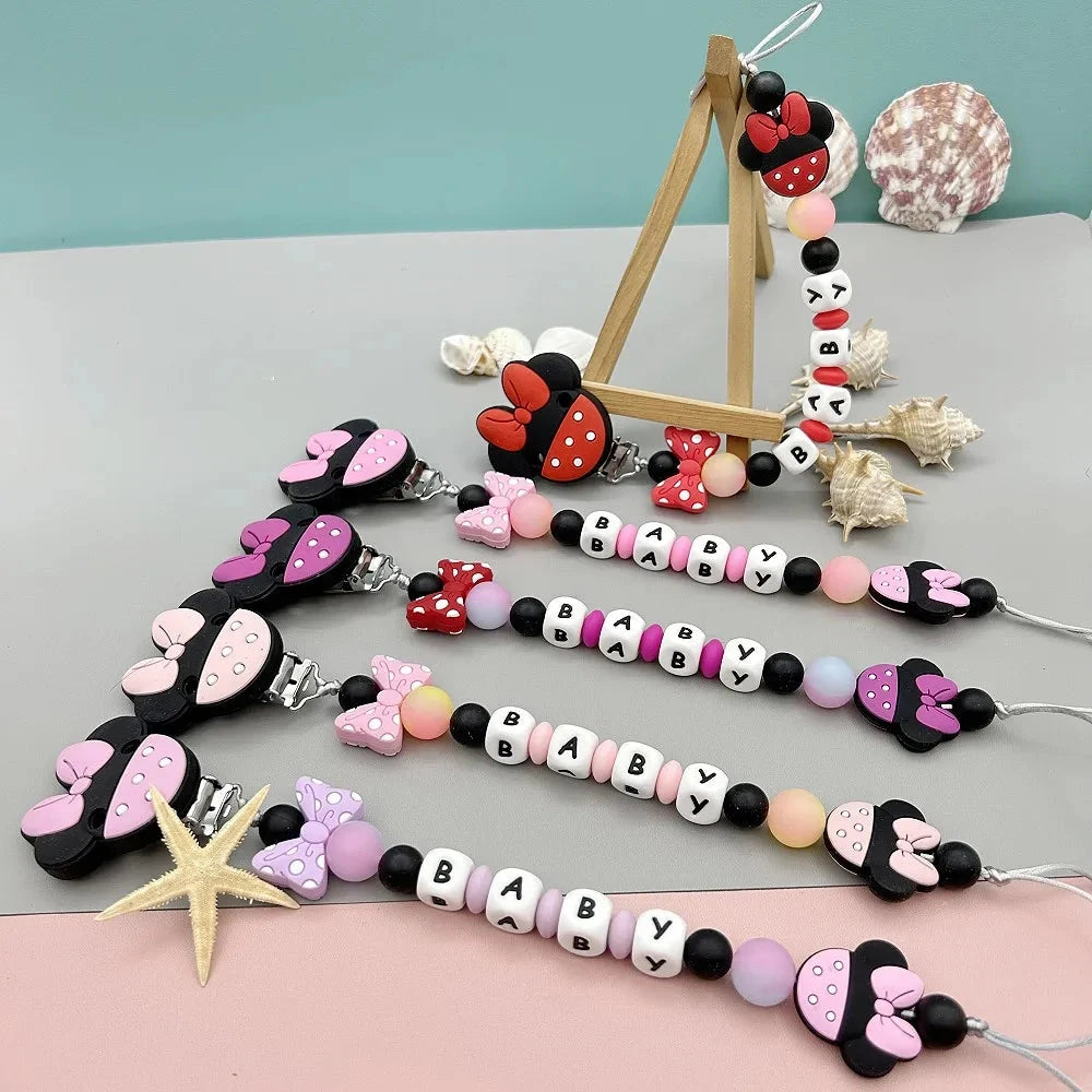 Customized Letters Name Baby Cartoon Silicone Luminous Beads Pendant Pacifier Clips Chains Holder Teether Baby Kawaii Toy Gifts Good Vibrations