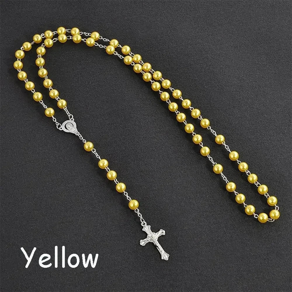 Fashion Vintage Cross Necklace Rosary Beads Chain Jesus Crucifix Virgin Mary Pendant Chain Jewelry Necklace Good Vibrations