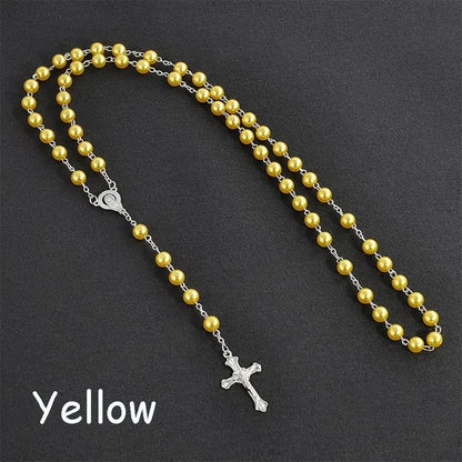 Fashion Vintage Cross Necklace Rosary Beads Chain Jesus Crucifix Virgin Mary Pendant Chain Jewelry Necklace Good Vibrations