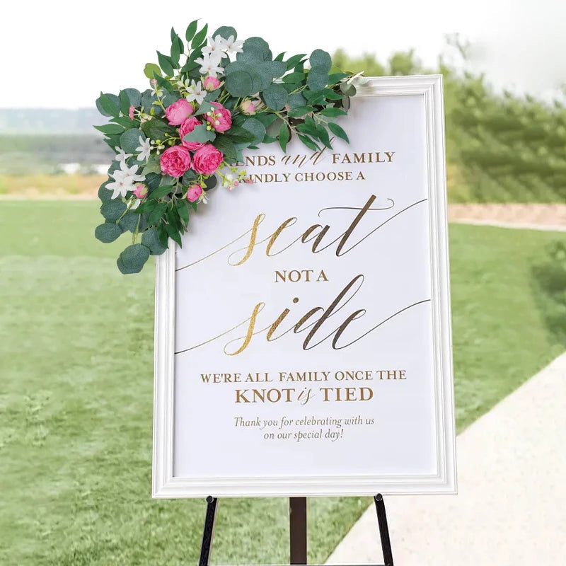 Artificial Wedding Arch Flowers Boho Red Rose Eucalyptus Garland Drapes Home Decoration Wedding Decorations Welcome Sign Good Vibrations