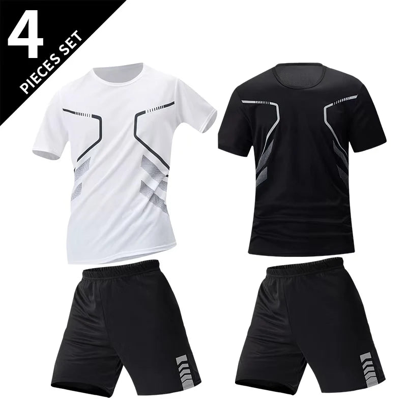 2/4/6 Pcs Plus Size Men's Quick-drying Short-sleeved Shorts Suit Men's Leisure Sports Running Fitness T-shirt Joker Shorts Teen Good Vibrations