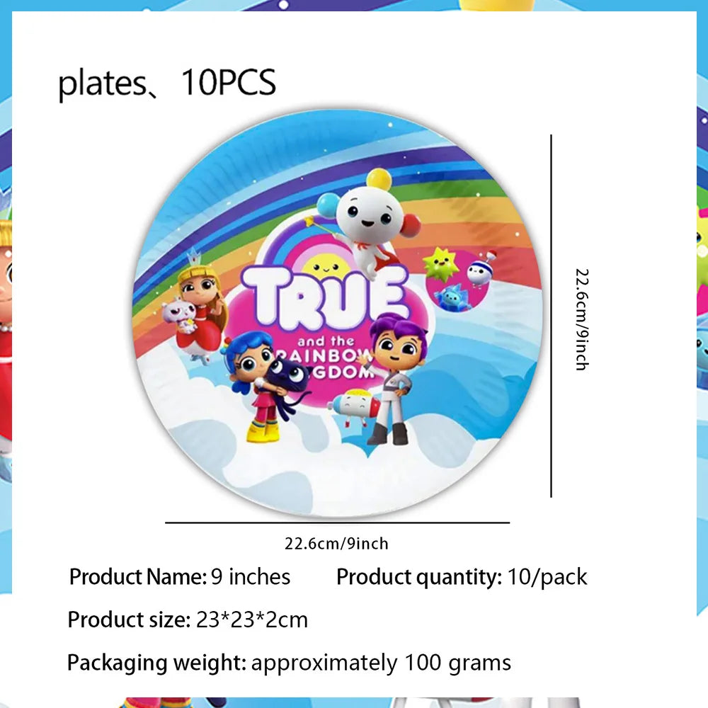 True Rainbow Kingdom Party Supplies Disposable Tableware Plates Balloon Cake Topper Kids For Boy Girl Favor Birthday Party Decor Good Vibrations
