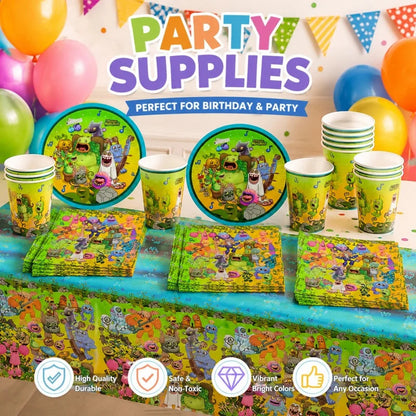 My Singing Monsters Party Decoration Tableware Set Hot Sale Supplies Kit Plates Cups Napkins Themed Cartoon Pattern Party Decor Good Vibrations