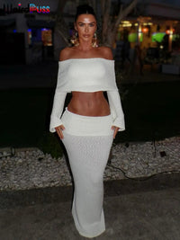 Weird Puss Elegant 2 Piece Set Women Chic Hairball Lapel Slash Neck Crop Top+Maxi Skirts Matching Autumn Trend Streetwear Suits Good Vibrations Adult Super Store