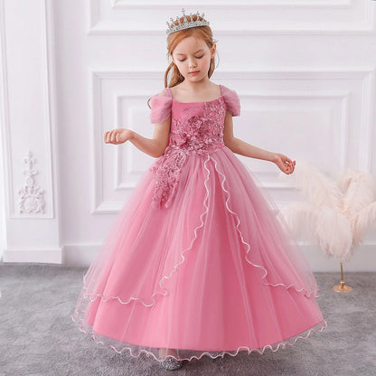 Kids Bridesmaid Dress For Girls Long Lace Wedding Prom Gown Flower Girl Party Dresses Children Formal Evening Clothes