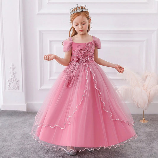 Kids Bridesmaid Dress For Girls Long Lace Wedding Prom Gown Flower Girl Party Dresses Children Formal Evening Clothes
