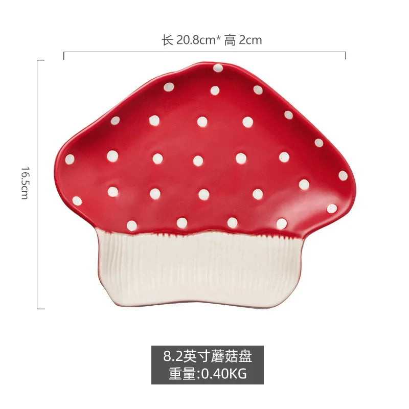 Cute Red Mushroom Ceramic Tableware Coffee Cup Afternoon Tea Set Creative Cartoon Pastry Plate Rice Bowl Salad Plate Dinner Dish Good Vibrations