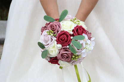 YeeNanee Wedding Gold Hoop Bouquet for Bridesmaids Floral Rose Eucalytpus Metal Ring Wreath Bridal Shower Ceremony Decoration Good Vibrations
