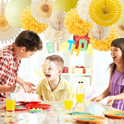 Yellow Party Decorations Yellow and Cream Paper Fans Paper Lanterns Pom Poms Flowers for Baby Shower Birthday Wedding Party Good Vibrations