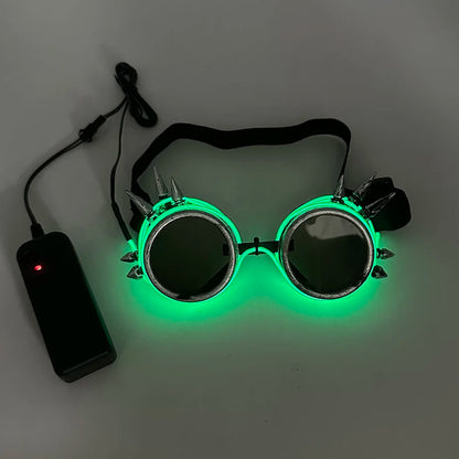 LED Funny Sunglasses Futuristic Soldier Round LED Steampunk Glasses Birthday Halloween Christmas Concert Steampunk Toy Glasses Good Vibrations