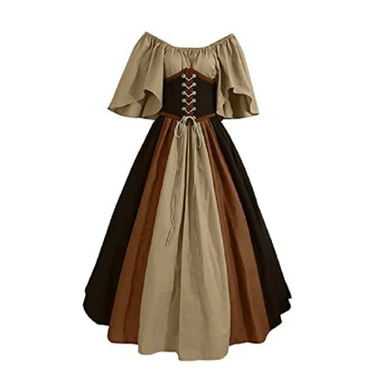 Halloween Costumes for Women Medieval Retro Contrasting Color Slim Swing Dress One-word Shoulder Dress Love Live Cosplay Good Vibrations