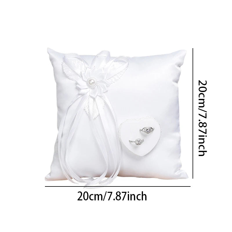 Wedding Ring Pillow Elegant Heart Bowknot Ring Bearer Pillow Portable Wedding Supplies