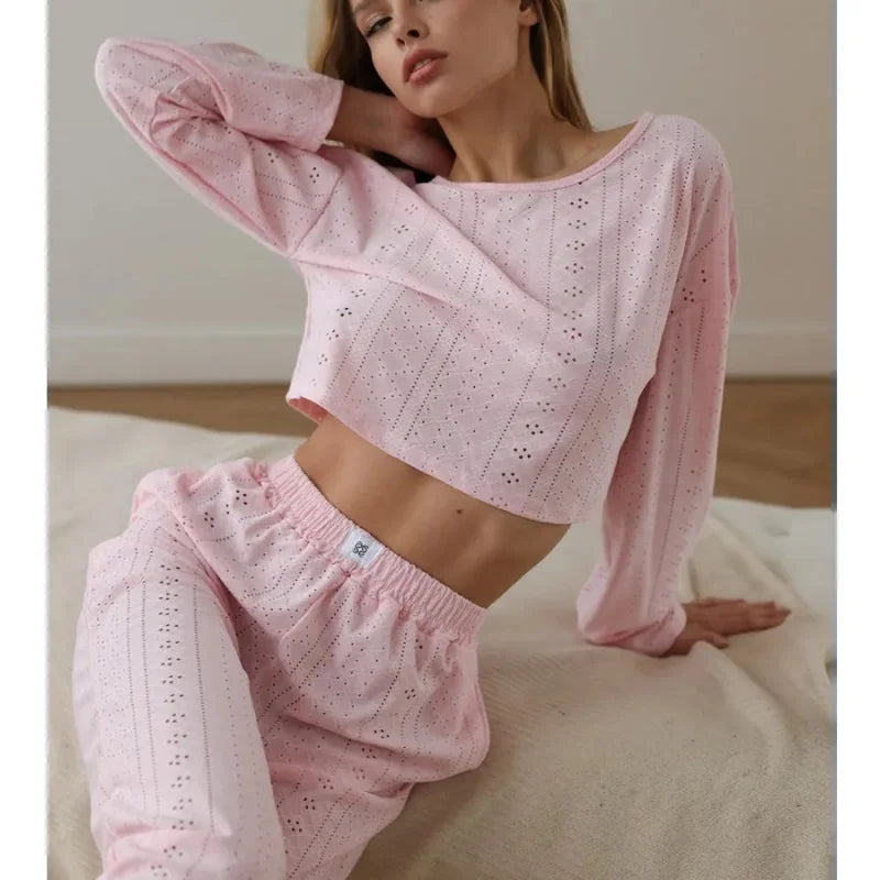 2025 Women's American Casual Wear Set - Fashionable, Simple, Loose-Fitting, Long-Sleeved, Long-Pants, Nightwear, Homewear Set Good Vibrations