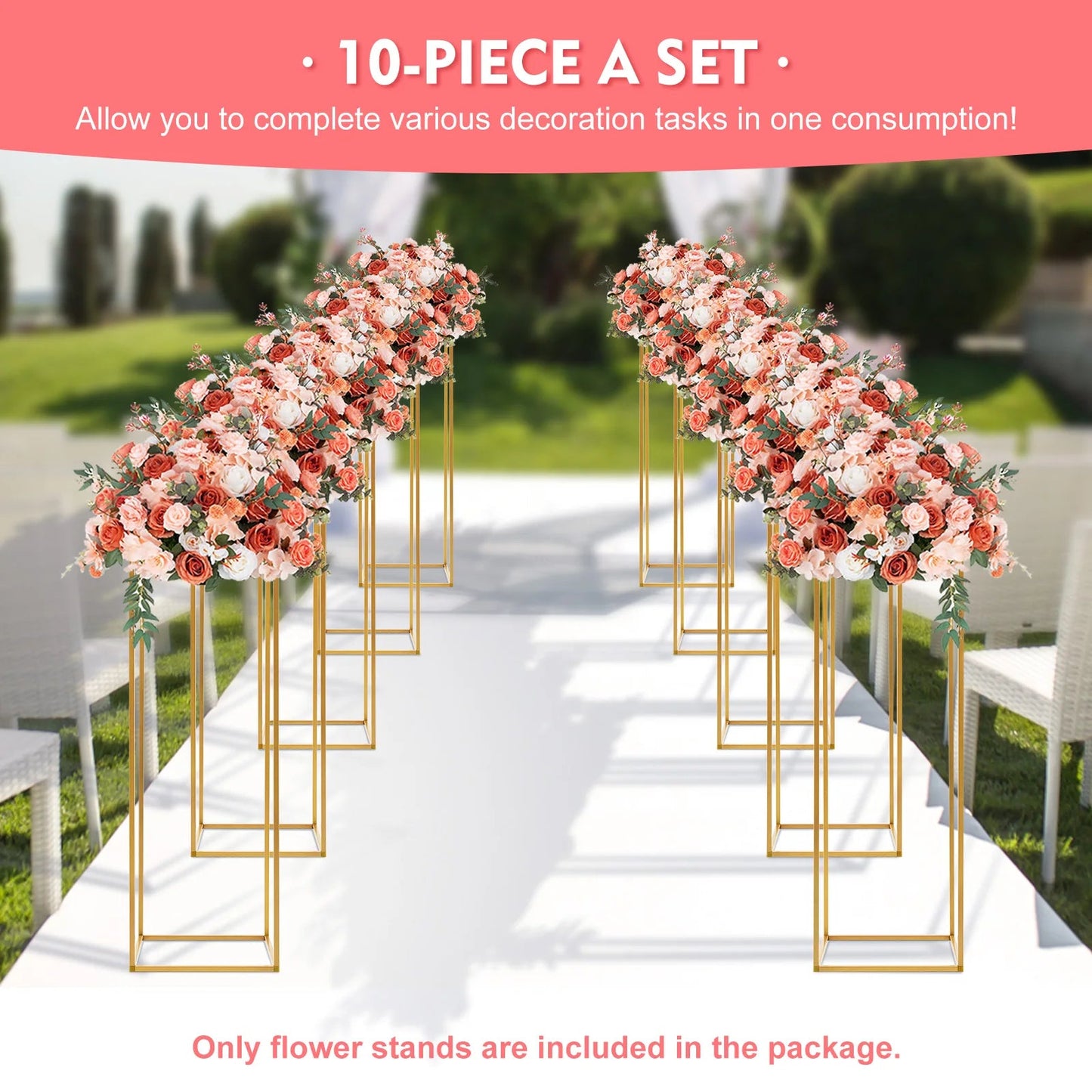 10Pcs 80cm Geometric Metal Stands Flower Vase Holders Wedding Party Centerpiece Good Vibrations