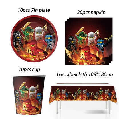 Ninjas Birthday Party Supplies Decorations Disposable Tableware Popcorn Paper Plates Balloons For Boys Kids Birthday Baby Shower Good Vibrations