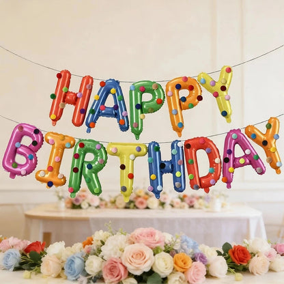 Birthday Party Decoration Set, Rainbow Balloons, Felt Ball Mix, Premium Foil Pull-Up Banner, Happy Birthday Wall Decoration Good Vibrations