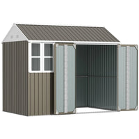 8' x 6' Metal Garden Storage Shed, Outdoor Tool Storage House with Double Lockable Door, Window and Air Vents, Gray Good Vibrations