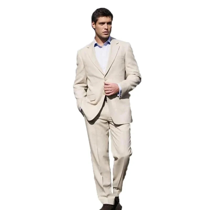 Mens Suits Latest Designs Beige Groom Tuxedos 2 Pieces (Jacket+Pants) Wedding Prom Dinner Italian Man Suit Notch Lapel Blazer Good Vibrations