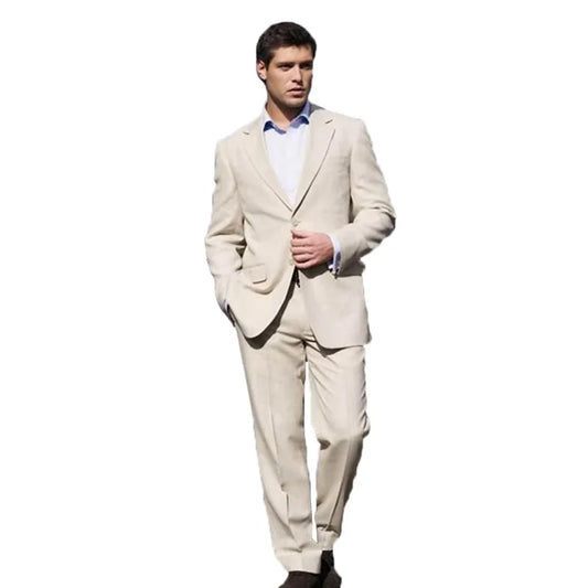 Mens Suits Latest Designs Beige Groom Tuxedos 2 Pieces (Jacket+Pants) Wedding Prom Dinner Italian Man Suit Notch Lapel Blazer Good Vibrations