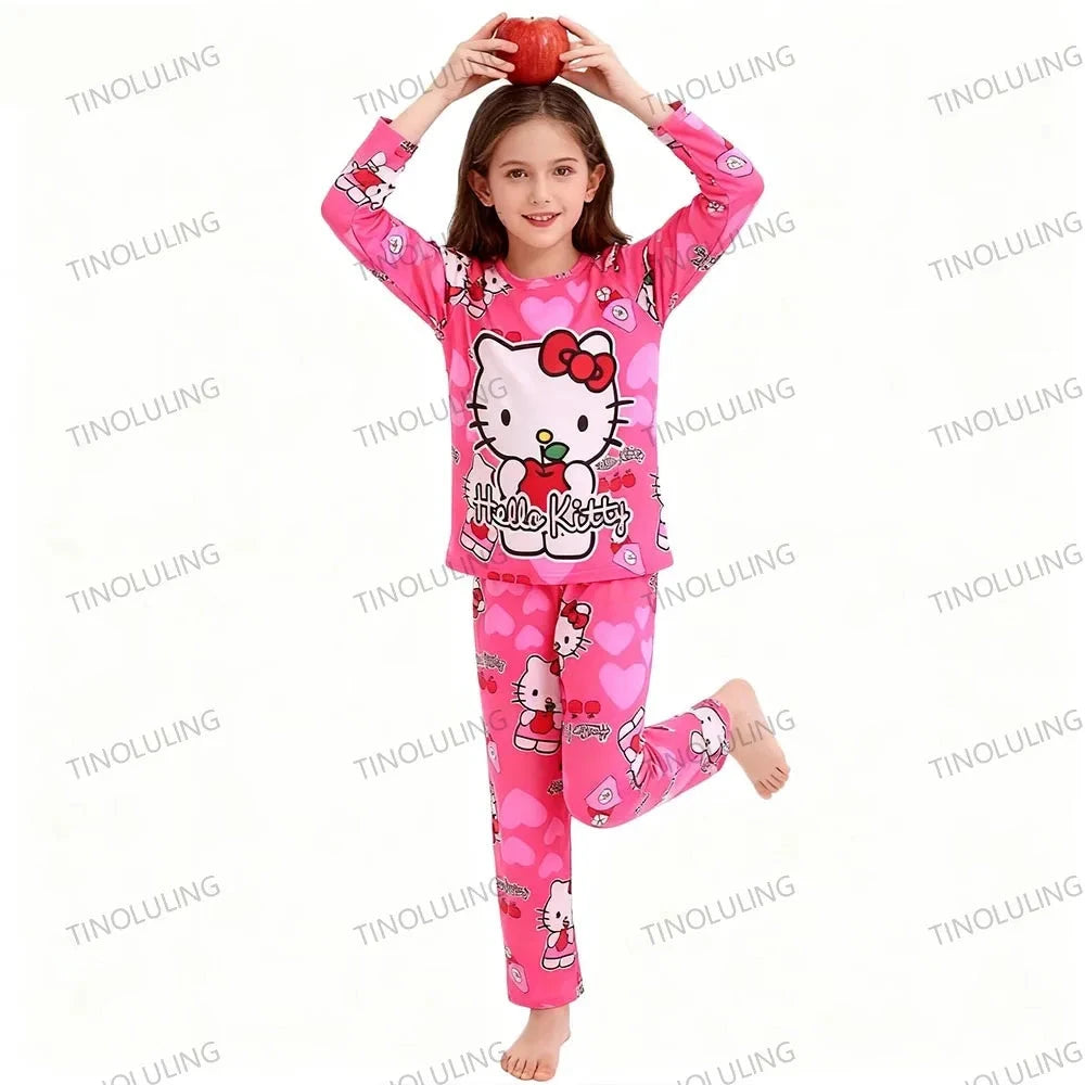 Children's Cartoon Stitch Pajamas Sets Boys Pijamas Girls Mickey Hello Kitty Sleepwear Comfortable Long Sleeve Nightwear Pjs Good Vibrations