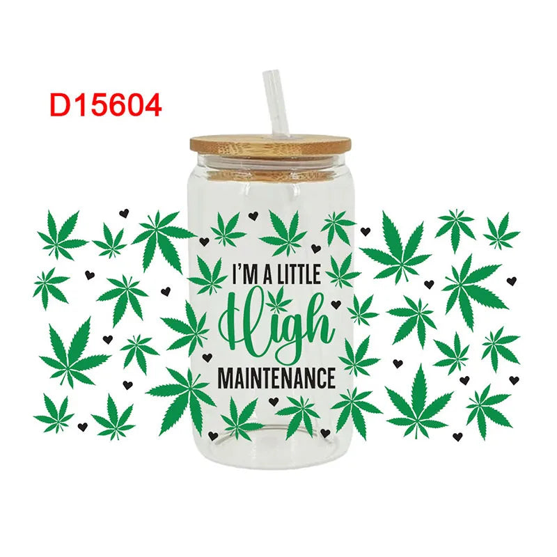 UV DTF Weed Cannibas Leaf Plants Valentine's Day For 16oz Libbey Glass Can Wrap  D15414 Good Vibrations Adult Super Store