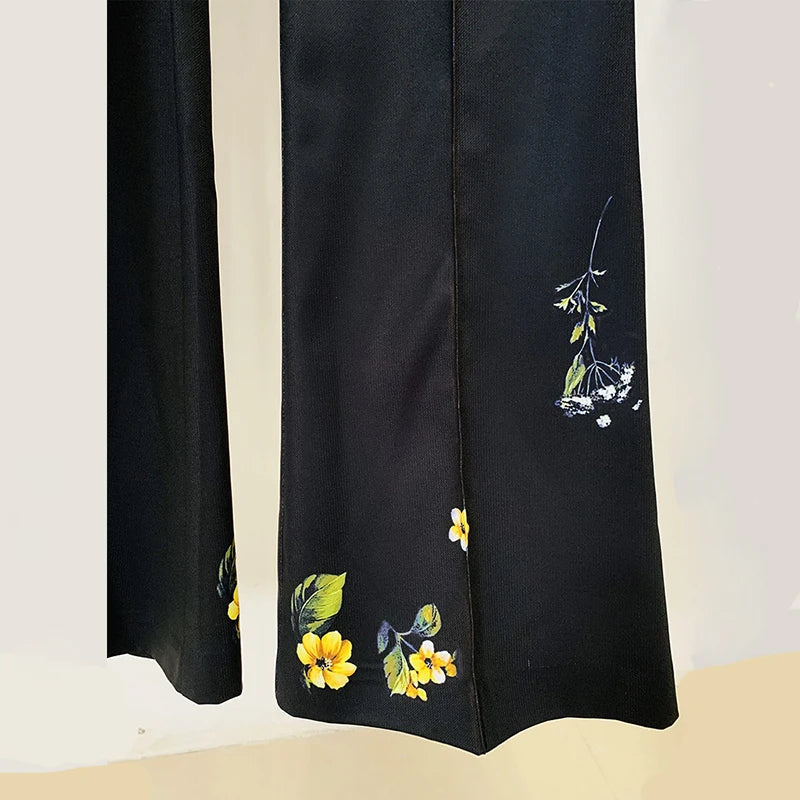 Two Piece Set For Women Fashion Floral Printed Single Button Suits Elegant Slim Fitting Formal Blazer Flare Pants Two Piece Sets Good Vibrations