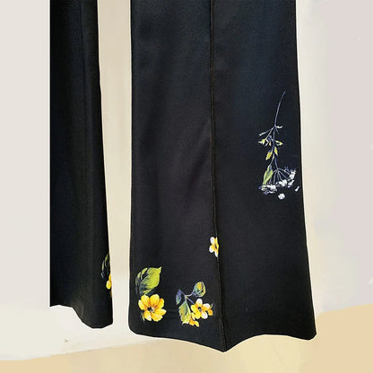 Two Piece Set For Women Fashion Floral Printed Single Button Suits Elegant Slim Fitting Formal Blazer Flare Pants Two Piece Sets Good Vibrations