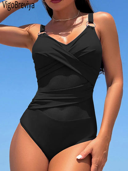 VigoBeviya 2025 Mesh Patchwork Swimwear Women Solid Strapped One Piece Swimsuit Sexy Push UP Monokini Summer Beach Bathing Suit Good Vibrations